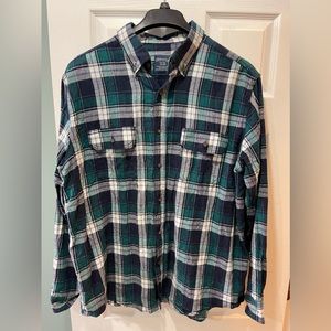 Faded Glory Men’s XL Flannel Long Sleeve Button Down Plaid Shirt Blue Green